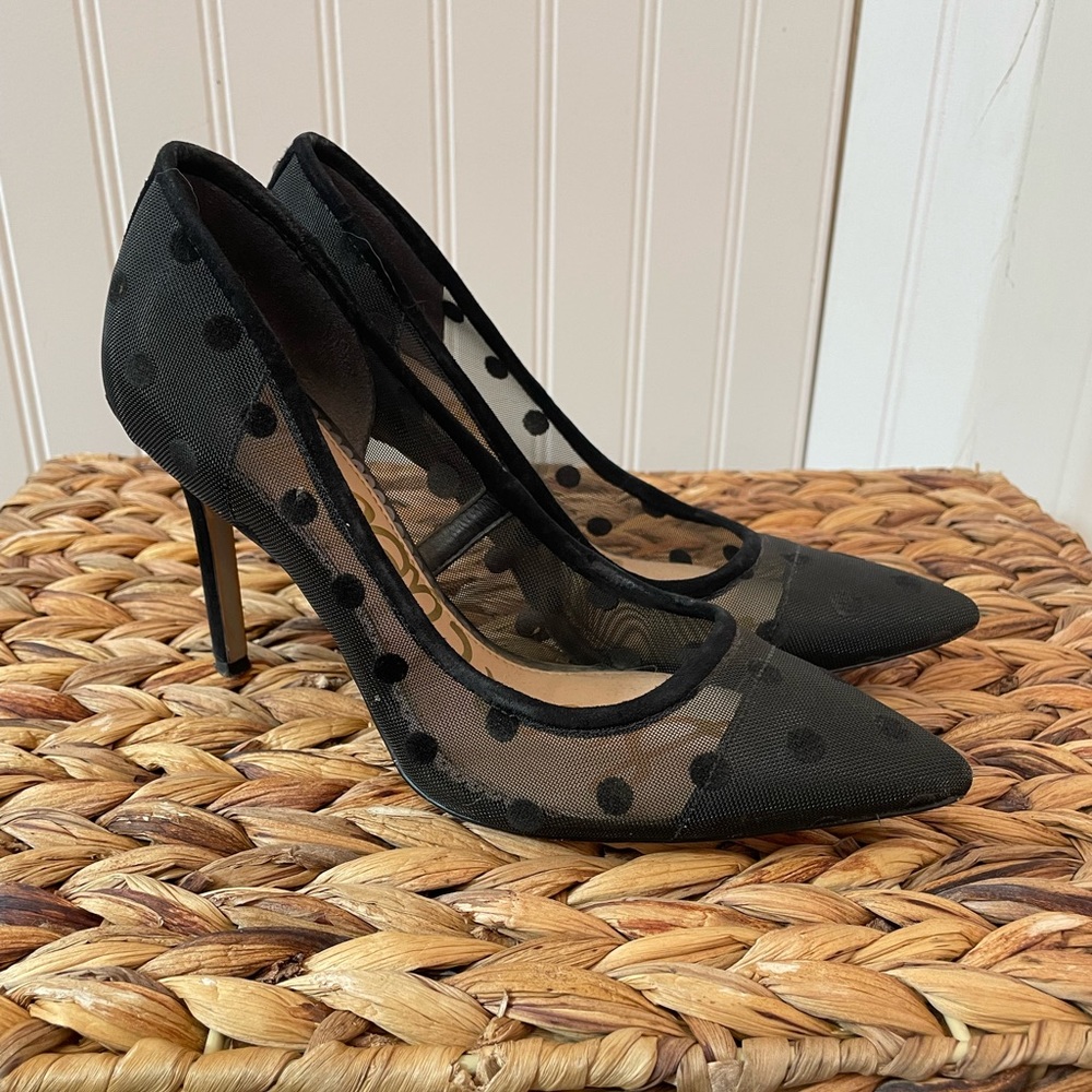 Black polka dot heels